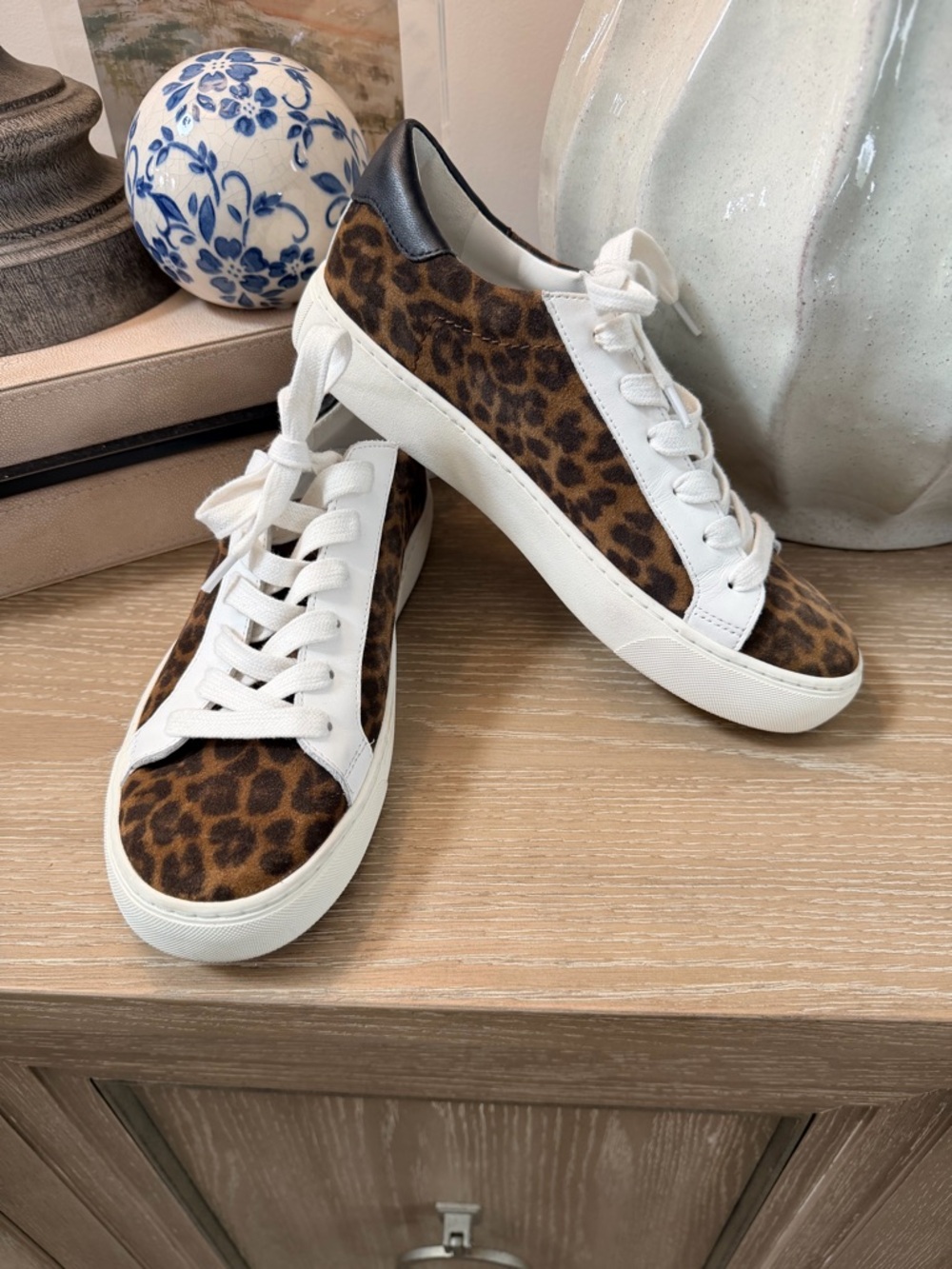 Veronica Beard Bibi Leopard-Print Sneakers with White Trim
